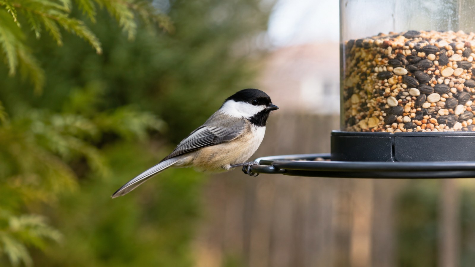 Black-capped Chickadee visiting a backyard feeder